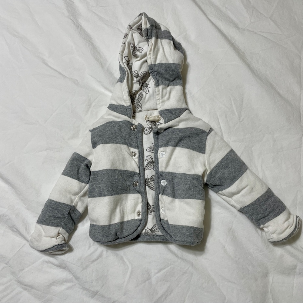 Burt's Bees Baby White and Gray Bee Print Fabric